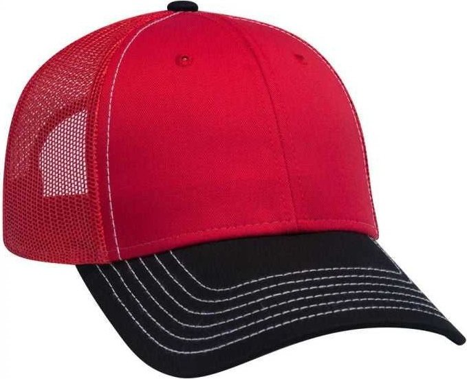 OTTO 83-1239 6 Panel Low Profile Mesh Back Trucker Hat - Black Red Red - HIT a Double - 1
