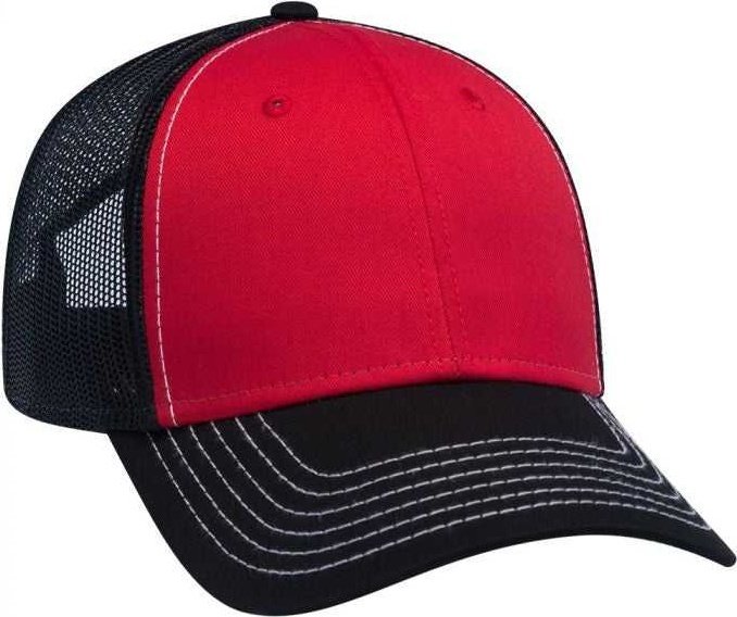 OTTO 83-1239 6 Panel Low Profile Mesh Back Trucker Hat - Black Red Black - HIT a Double - 1