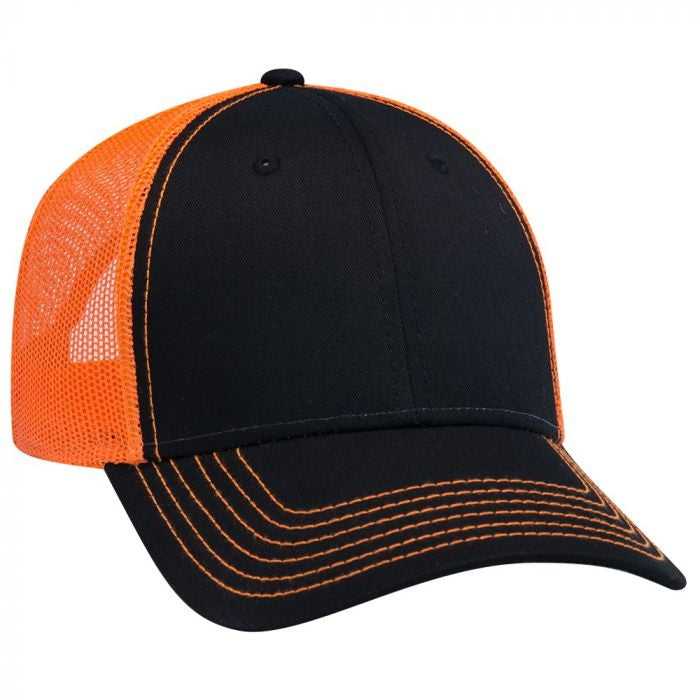 OTTO 83-1239 6 Panel Low Profile Mesh Back Trucker Hat - Black Black Orange - HIT a Double - 1