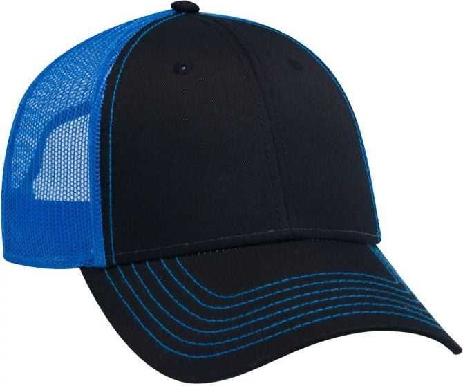 OTTO 83-1239 6 Panel Low Profile Mesh Back Trucker Hat - Black Black Neon Blue - HIT a Double - 1
