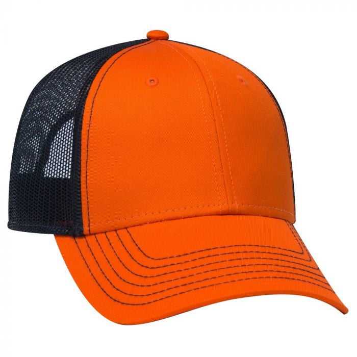 OTTO 83-1239 6 Panel Low Profile Mesh Back Trucker Hat - Orange Orange Black - HIT a Double - 1