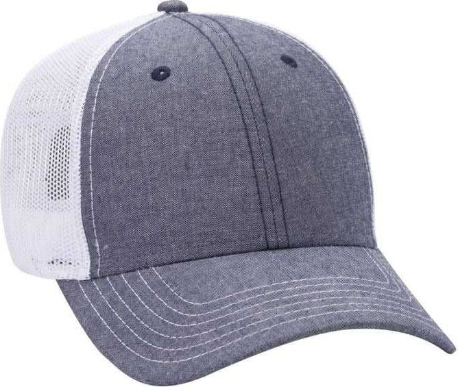 OTTO 83-1279 6 Panel Low Profile Mesh Back Trucker Hat - Navy White - HIT a Double - 1
