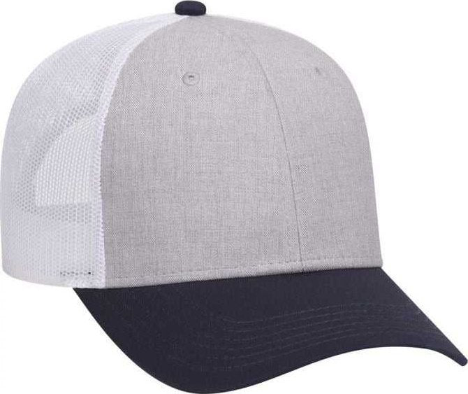 OTTO 83-1300 6 Panel Low Profile Mesh Back Trucker Hat - Navy Heather Gray White - HIT a Double - 1