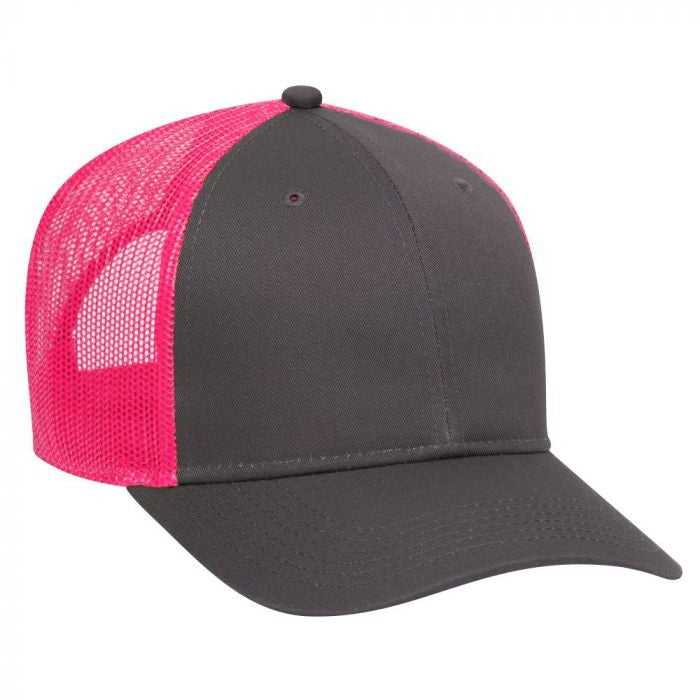 OTTO 83-473 Cotton Twill Low Profile Pro Style Mesh Back Cap with 6 Embroidered Eyelets - Charcoal Charcoal Neon Pnk - HIT a Double - 1