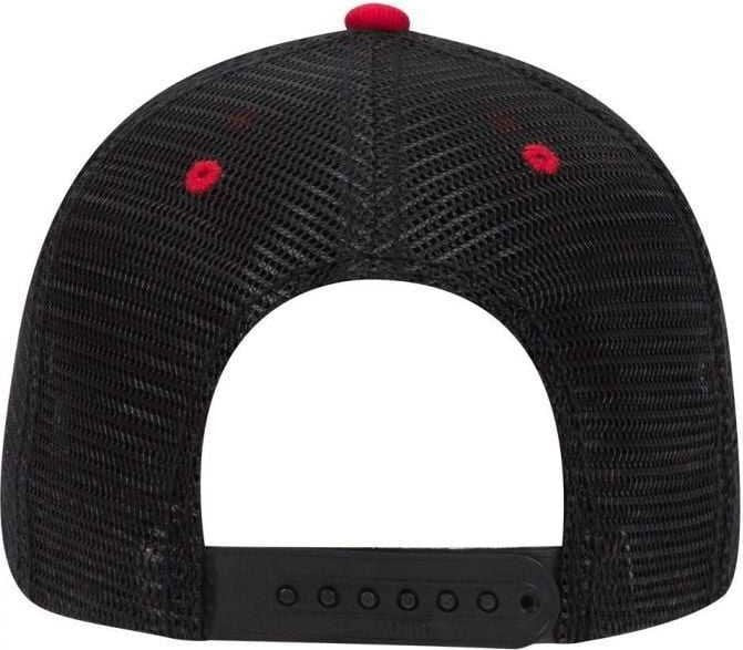 OTTO 84-482 Brushed Bull Denim Sandwich Visor Low Profile Pro Style Mesh Back Structured Firm Front Panel Cap - Black Black Red - HIT a Double - 1