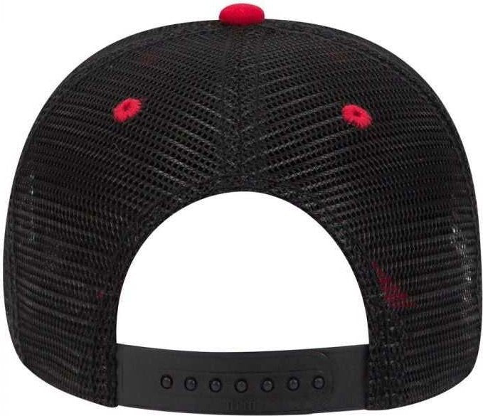 OTTO 84-482 Brushed Bull Denim Sandwich Visor Low Profile Pro Style Mesh Back Structured Firm Front Panel Cap - Red Black Black - HIT a Double - 1