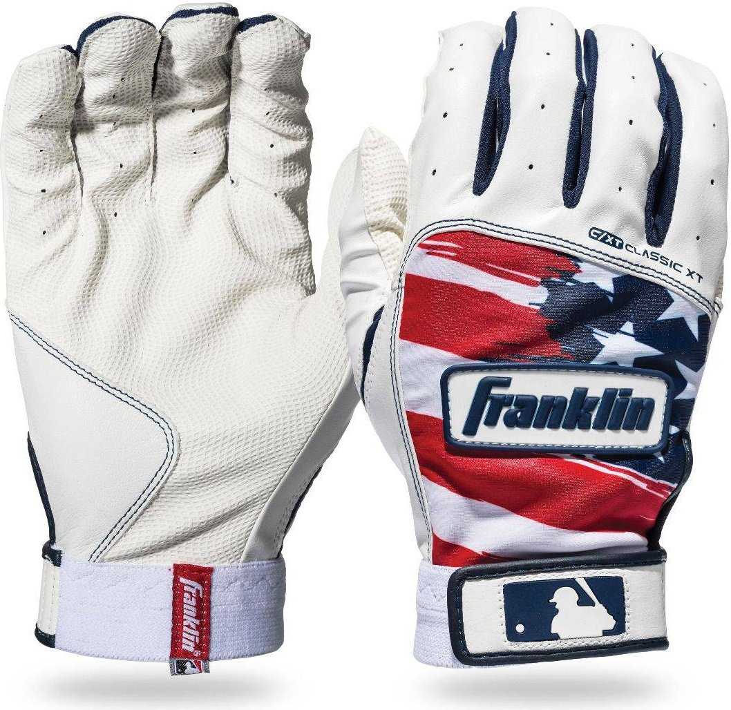 Franklin USA Classic XT Adult Batting Gloves - White Red - HIT a Double