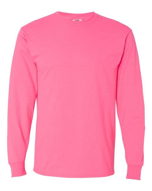 Fruit Of The Loom 4930R HD Cotton Long Sleeve T-Shirt - Neon Pink - HIT a Double
