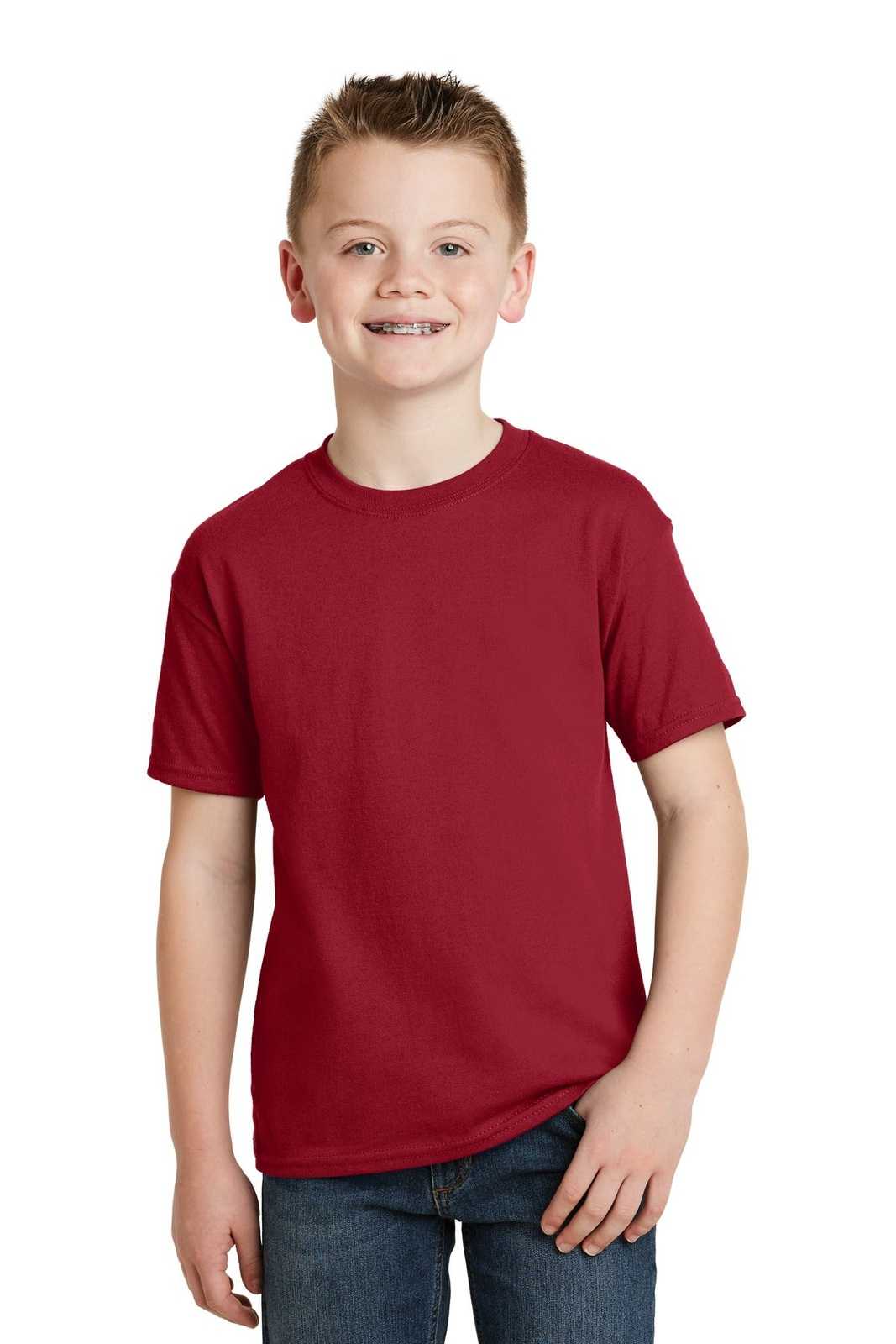 Hanes 5370 Youth Ecosmart 50/50 Cotton/Poly T-Shirt - Deep Red - HIT a Double