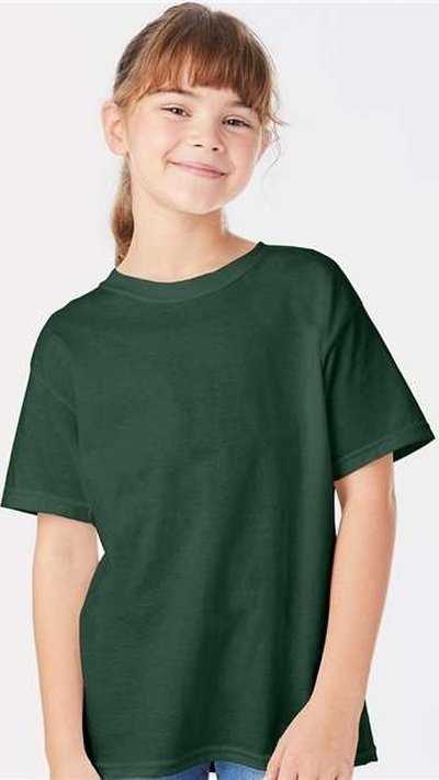 Hanes 5480 Essential-T Youth T-Shirt - Athletic Dark Green" - "HIT a Double