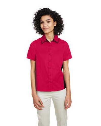 Harriton M586W Ladies' Flash Il Colorblock Short Sleeve Shirt - Red Black - HIT a Double