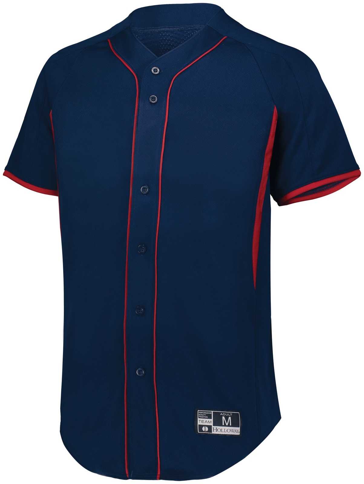 Holloway 221225 Youth Game7 Full-Button Baseball Jersey - Navy Scarlet - HIT a Double
