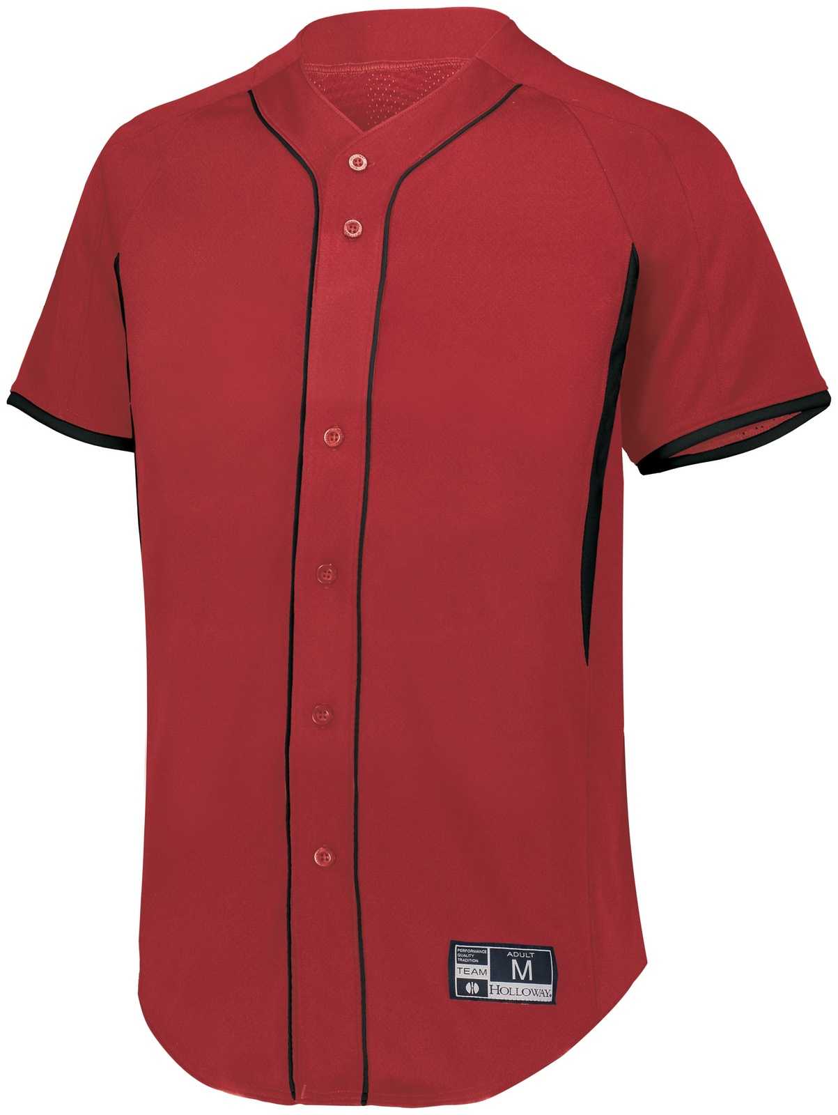 Holloway 221225 Youth Game7 Full-Button Baseball Jersey - Scarlet Black - HIT a Double