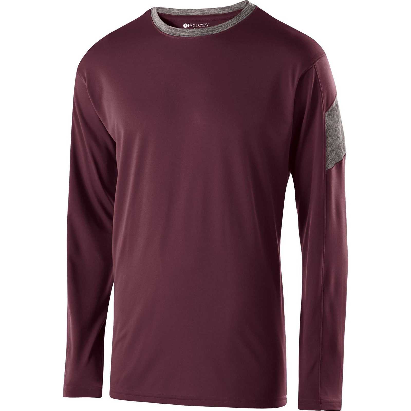 Holloway 222527 Electron Shirt Long Sleeve - Maroon Graphite Heather - HIT a Double