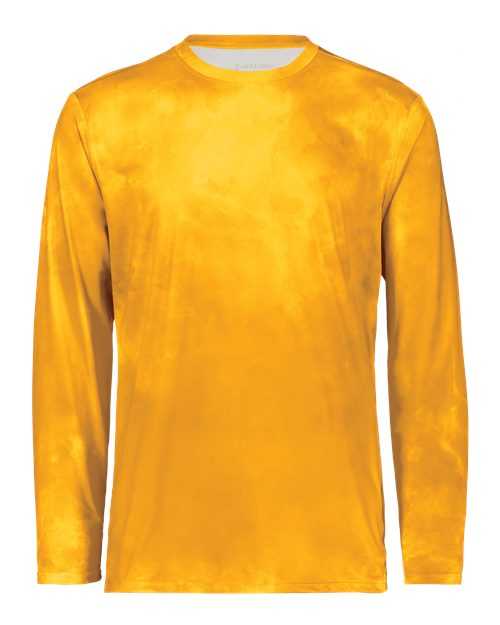 Holloway 222697 Youth Cotton-Touch Cloud Long Sleeve T-Shirt - Gold Cloud Print - HIT a Double