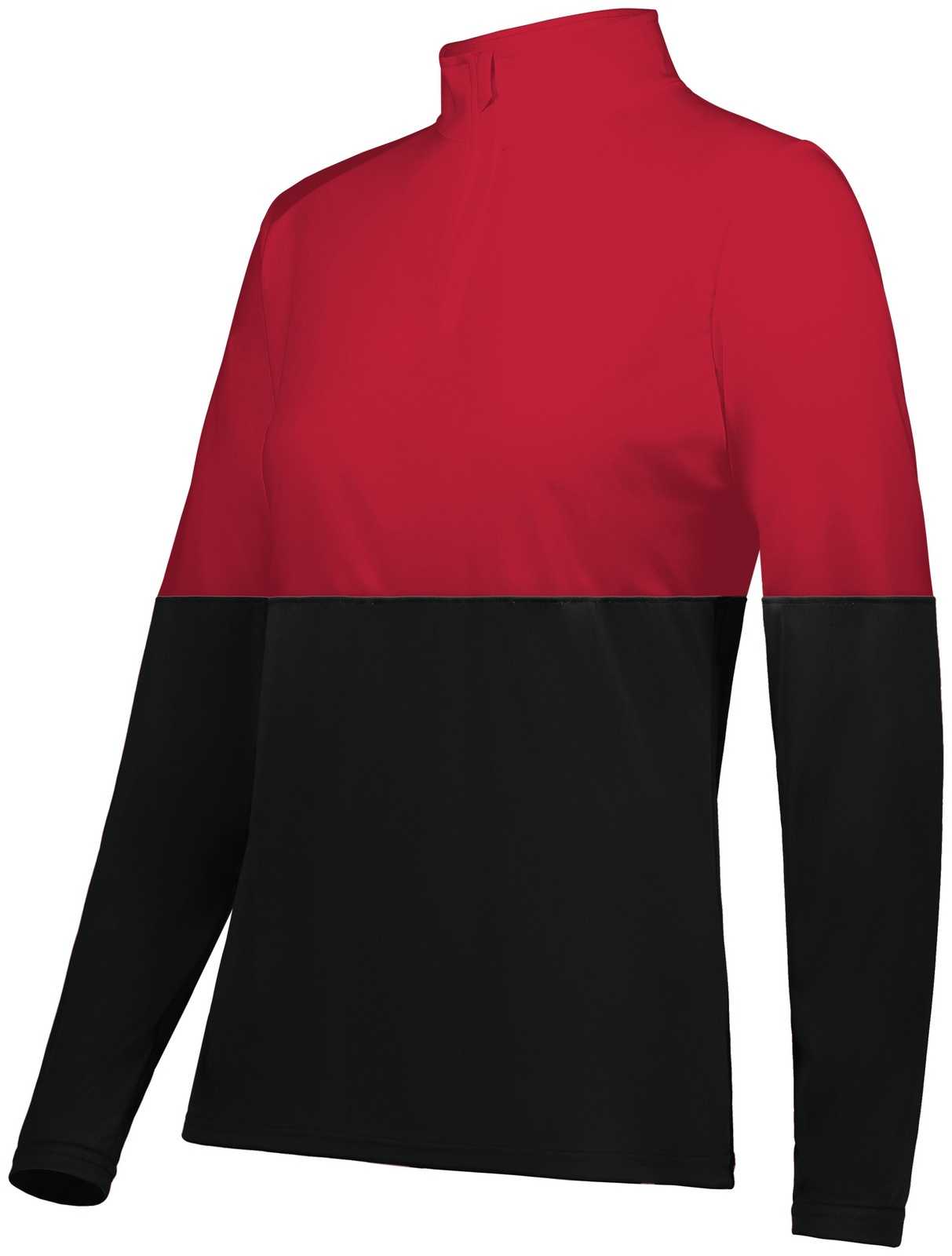 Holloway 223700 Ladies Momentum Team 1/4 Zip Pullover - Black Scarlet - HIT a Double