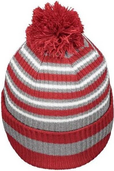 Holloway 223815 8 1 2&quot; Spirit Pom Beanie - Cardinal Heather Gray White - HIT a Double