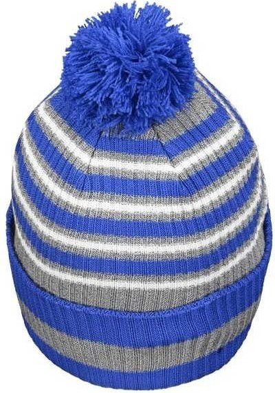 Holloway 223815 8 1 2&quot; Spirit Pom Beanie - Royal Heather Gray White - HIT a Double