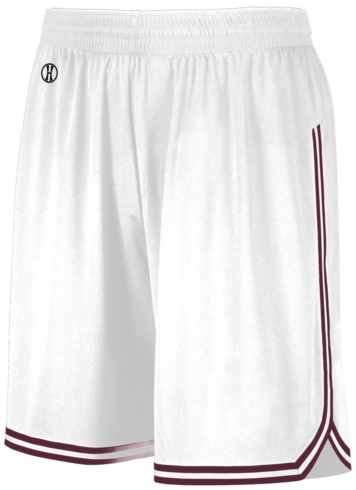 Holloway 224077 Retro Basketball Shorts - White Maroon - HIT a Double