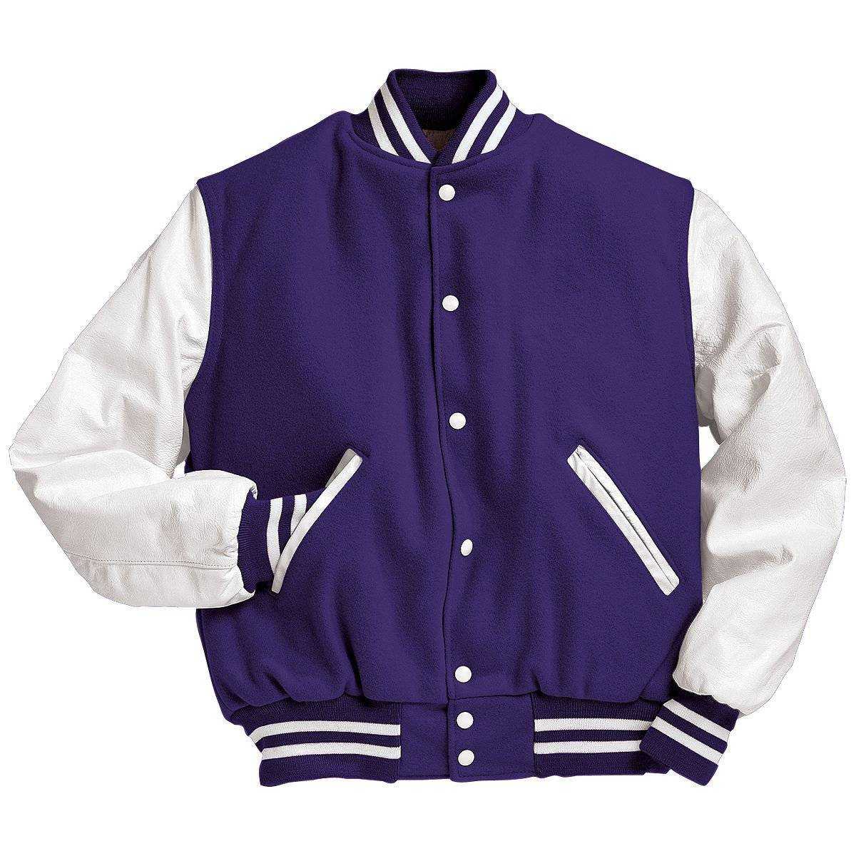 Holloway 224183 Varsity (Wool, Leather Sleeves) - Purple Wh - HIT a Double