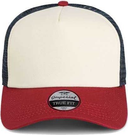 Imperial 1287 North Country Trucker Cap - Vanilla Red Ribbon Dark Navy - HIT a Double