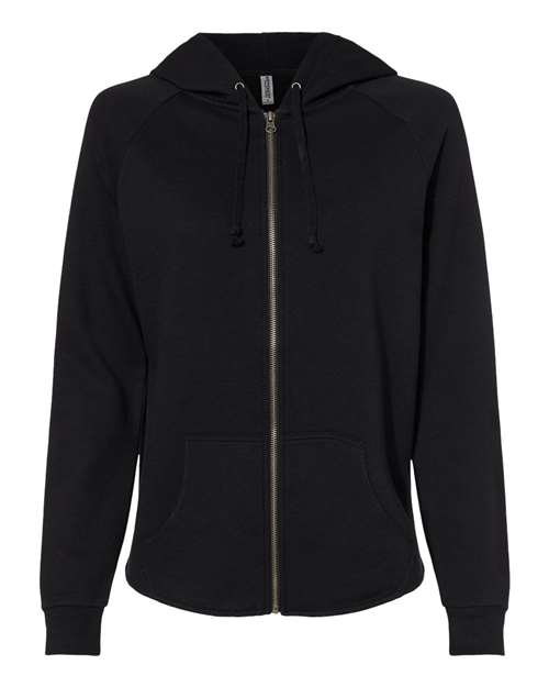 Independent Trading Co PRM2500Z Women's California Wave Wash Full-Zip Hooded Sweatshirt - Black - HIT a Double
