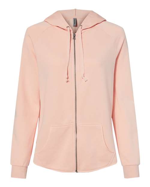 Independent Trading Co PRM2500Z Women's California Wave Wash Full-Zip Hooded Sweatshirt - Blush - HIT a Double