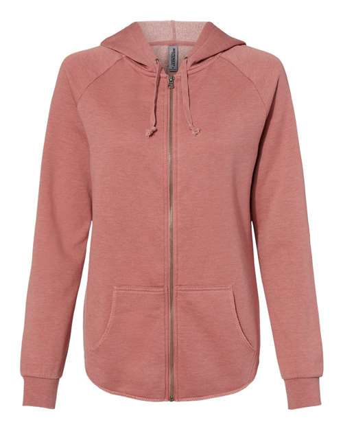 Independent Trading Co PRM2500Z Women's California Wave Wash Full-Zip Hooded Sweatshirt - Dusty Rose - HIT a Double