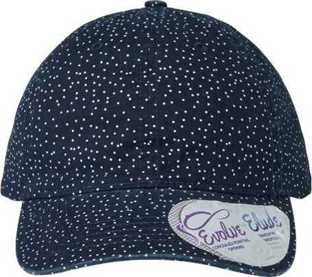 Infinity Her HATTIE Women's Garment-Washed Fashion Print Cap - Navy/ White Polka Dots - HIT a Double - 1