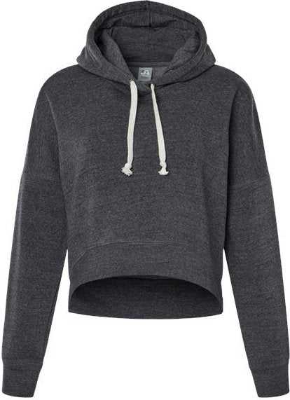 J. America 8853 Women's Crop Hooded Sweatshirt - Black Triblend" - "HIT a Double