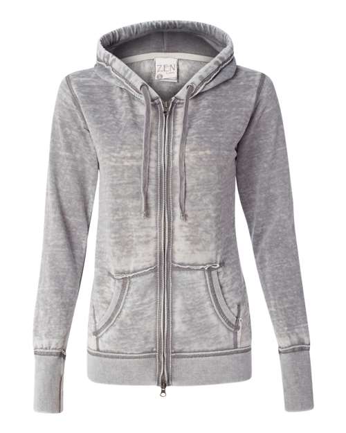 J. America 8913 Women's Zen Fleece Full-Zip Hooded Sweatshirt - Cement - HIT a Double