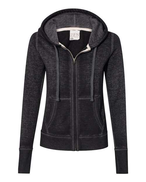 J. America 8913 Women's Zen Fleece Full-Zip Hooded Sweatshirt - Twisted Black - HIT a Double