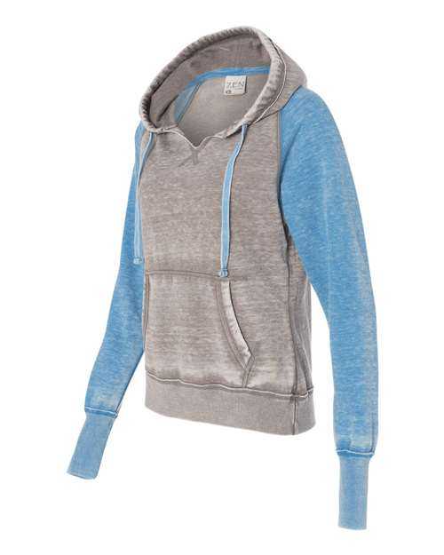 J. America 8926 Women's Zen Fleece Raglan Hooded Sweatshirt - Cement Oceanberry - HIT a Double