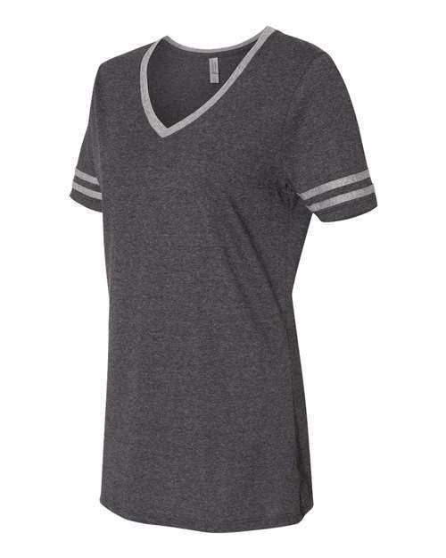 Jerzees 602WVR Women's Varsity Triblend V-Neck T-Shirt - Black Heather Oxford - HIT a Double