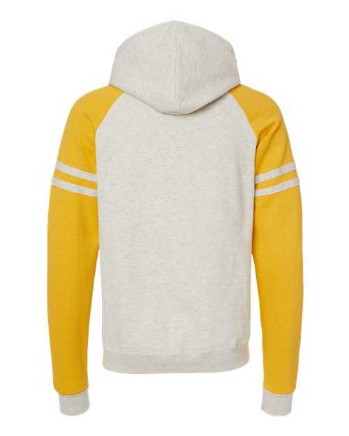Jerzees 97CR Nublend Varsity Colorblocked Raglan Hooded Sweatshirt - Oatmeal Heather Mustard Heather - HIT a Double