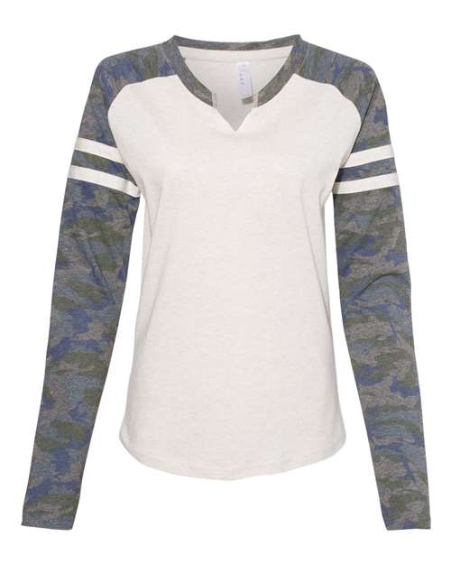 Lat 3534 Women's Fine Jersey Mash Up Long Sleeve T-Shirt - Natural Heather Vintage Camo Natural Heather - HIT a Double