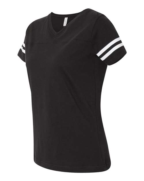 Lat 3537 Women's Football V-Neck Fine Jersey Tee - Black Solid White - HIT a Double