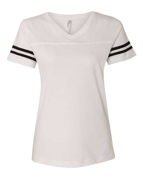 Lat 3537 Women's Football V-Neck Fine Jersey Tee - White Solid Black - HIT a Double