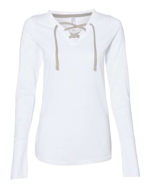 Lat 3538 Women's Fine Jersey Lace-Up Long Sleeve T-Shirt - Blended White Titanium - HIT a Double
