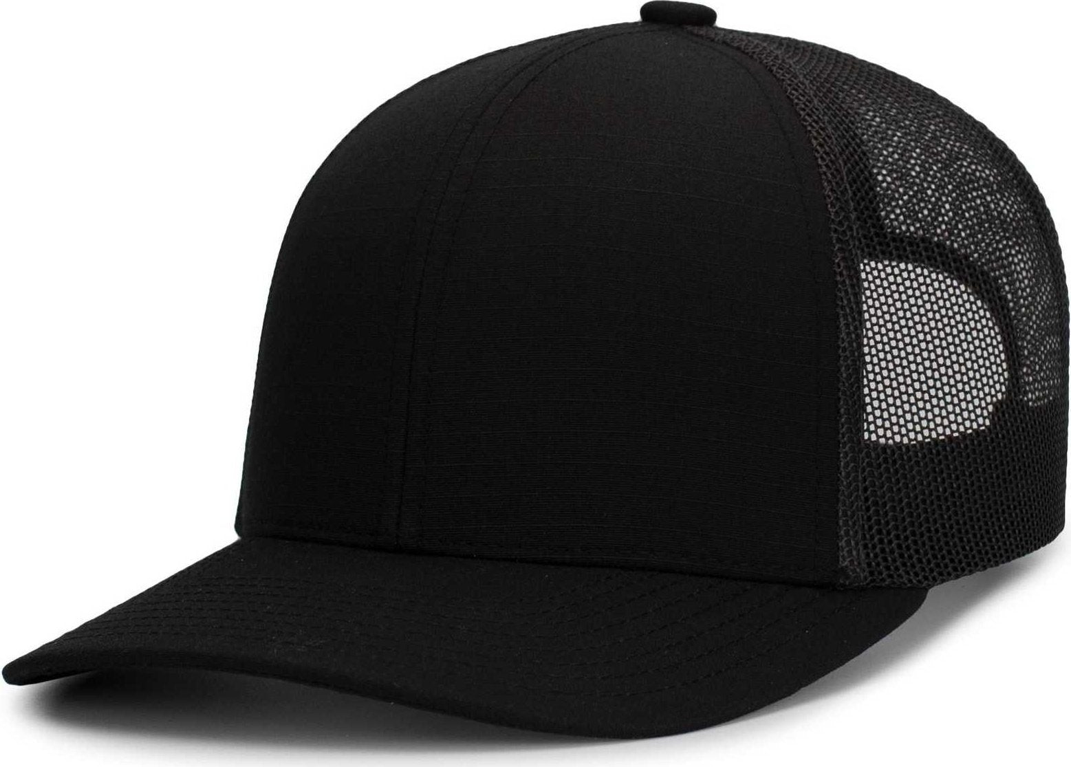 Pacific Headwear M08 Multicam Trucker Snapback Cap - Black Lt Charcoal Black - HIT a Double