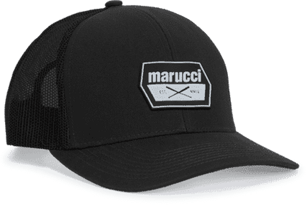 Marucci Cross Bats Rubber Patch Trucker Snapback Hat - Black - HIT a Double - 1