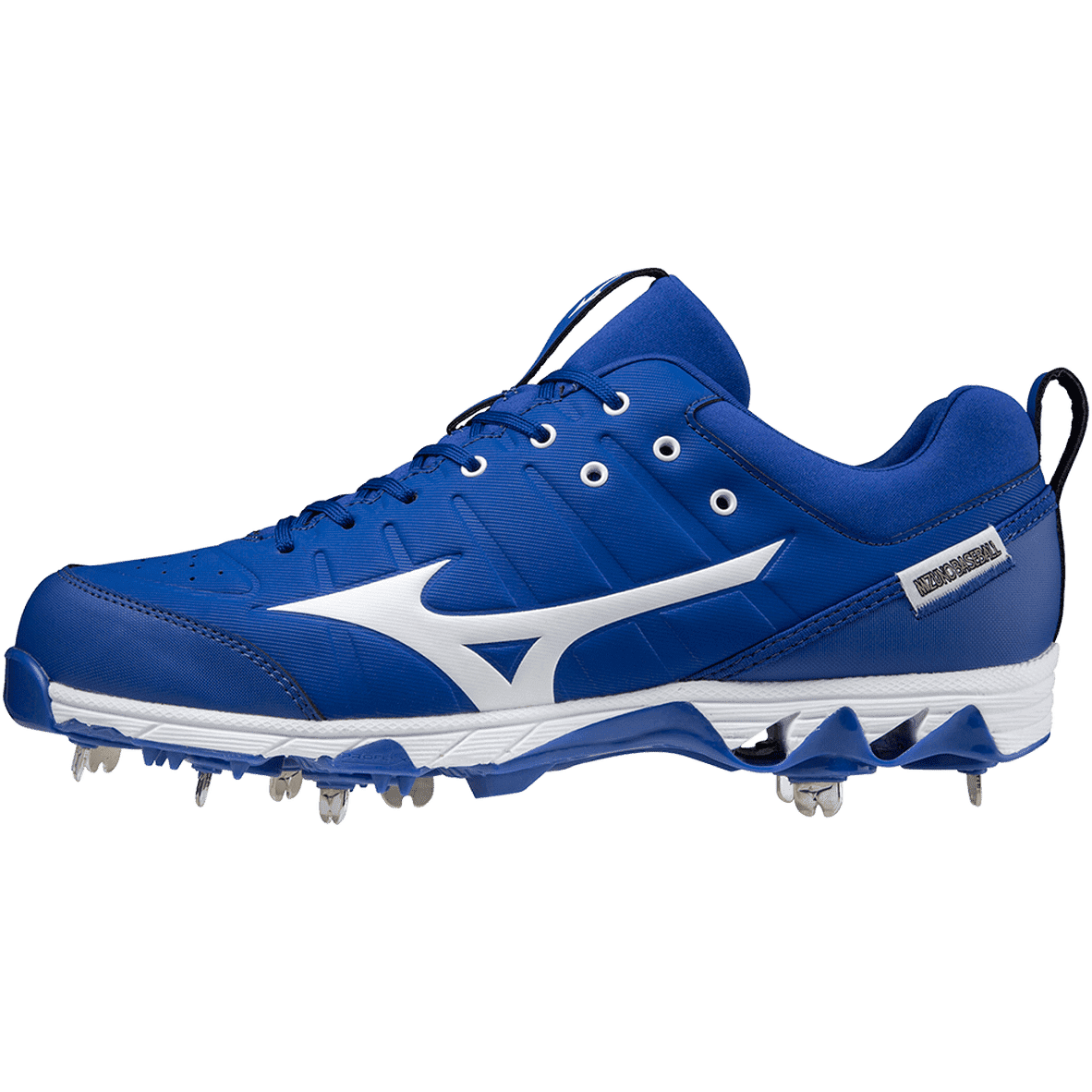 Mizuno 9-Spike Ambition 2 Low Men&#39;s Metal Baseball Cleat - Royal White - HIT a Double