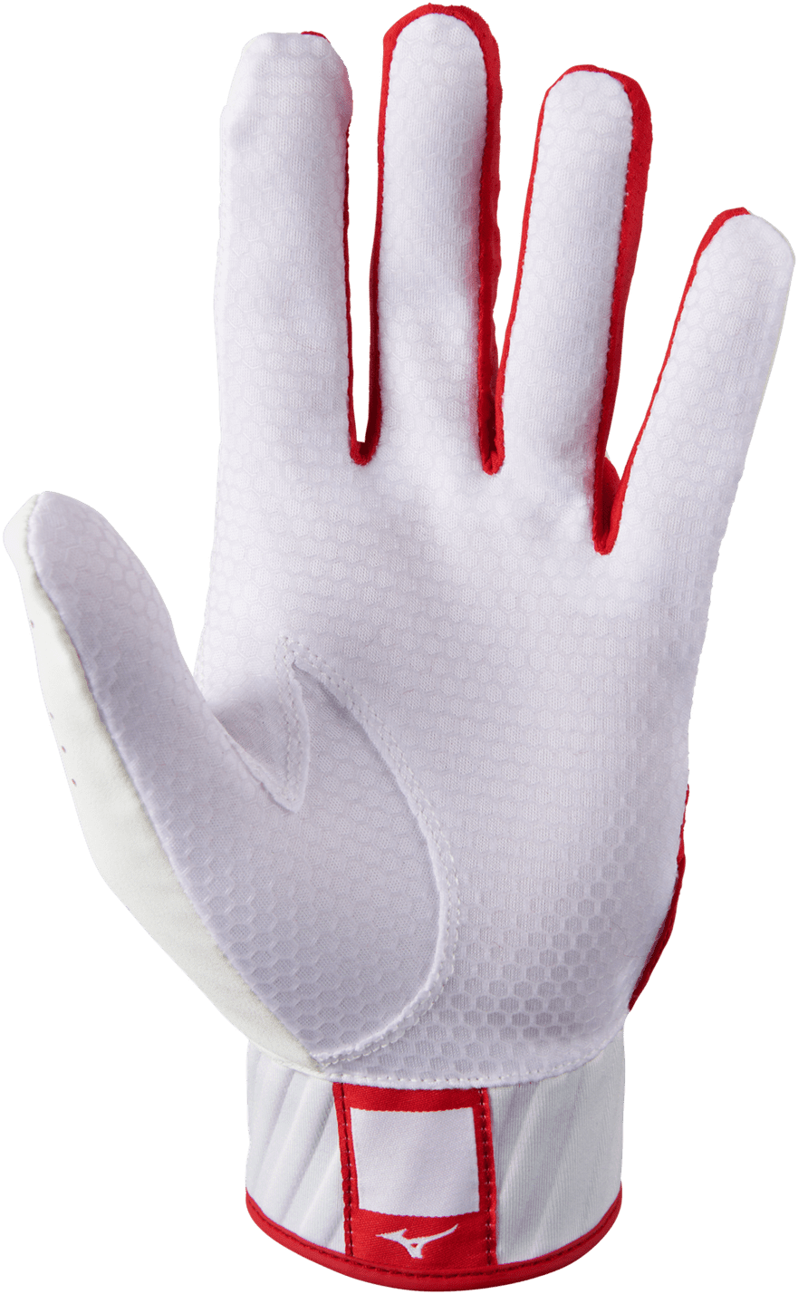 Mizuno MVP Adult Baseball Batting Glove - White Red - HIT a Double
