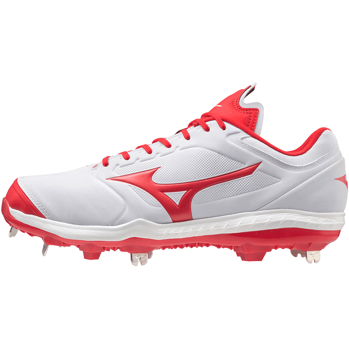 Mizuno Sweep 5 Low Women's Metal Softball Cleat - White Red - HIT a Double