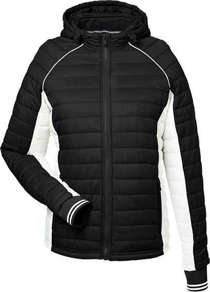 Nautica N17187 Women&#39;s Nautical Mile Hooded Puffer Jacket - Black/ Antique White - HIT a Double - 1