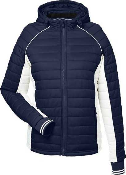 Nautica N17187 Women&#39;s Nautical Mile Hooded Puffer Jacket - Navy/ Antique White - HIT a Double - 1