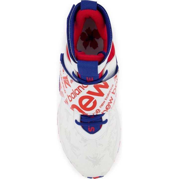 New Balance Men&#39;s Lindor 1 Signature Baseball Turf Trainer - White Red Blue - HIT a Double - 5