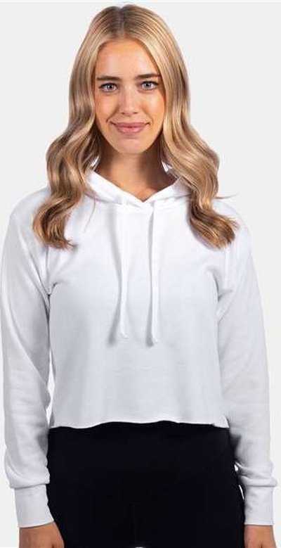 Next Level 9384 Women&#39;s Laguna Sueded Raw Edge Crop Hoodie - White&quot; - &quot;HIT a Double