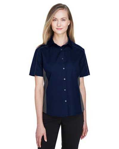 North End 77042 Ladies&#39; Fuse Colorblock Twill Shirt - Navy Carbon - HIT a Double