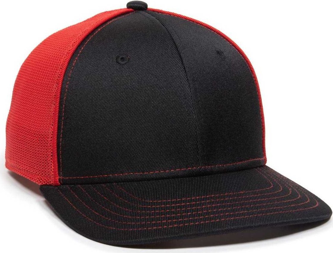 OC Sports OC12M Phenom Performance Twill Front Panel Cap -Black Red - HIT a Double - 1